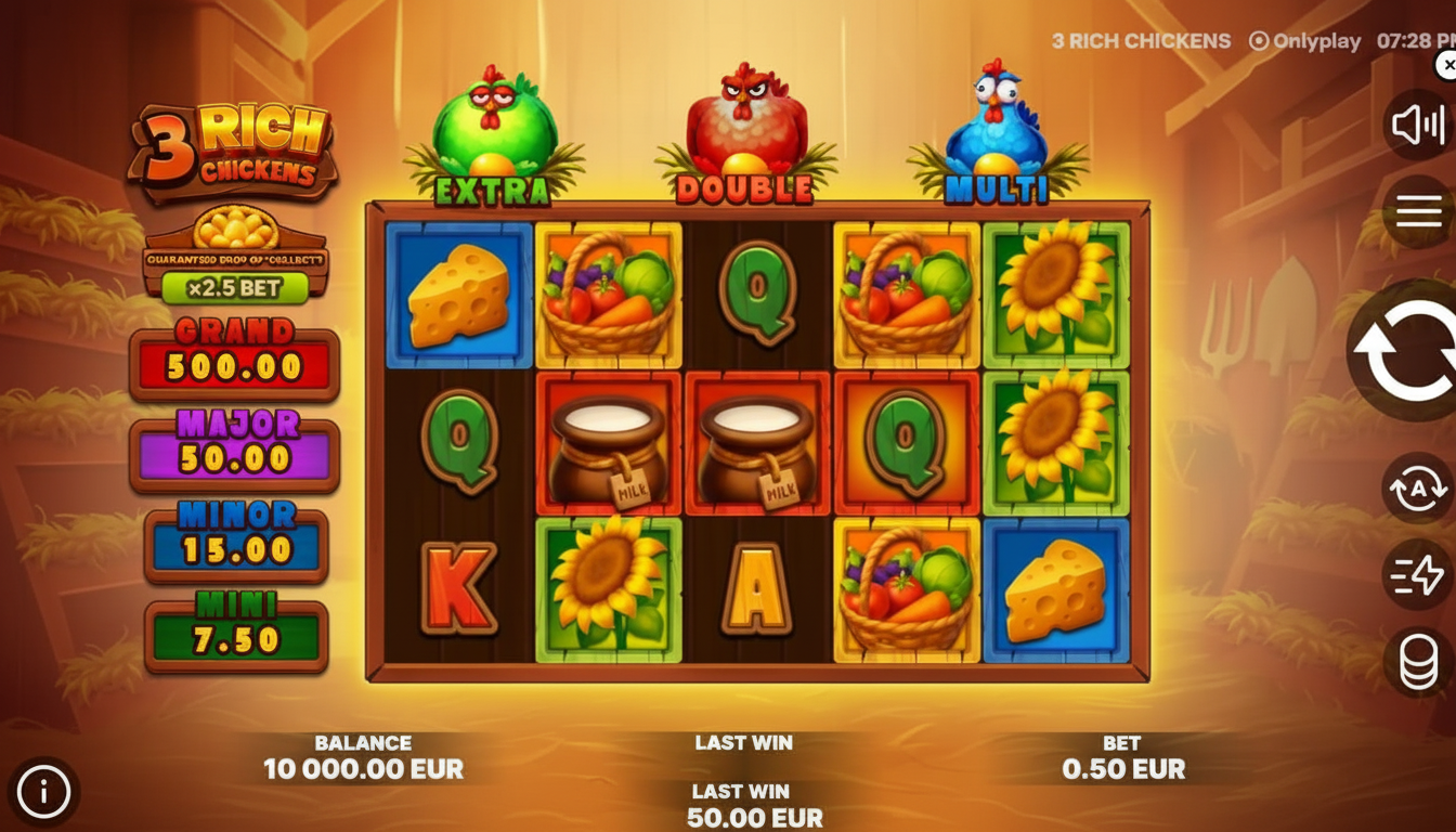 3 Rich Chickens: tragamonedas de granja con grandes premios